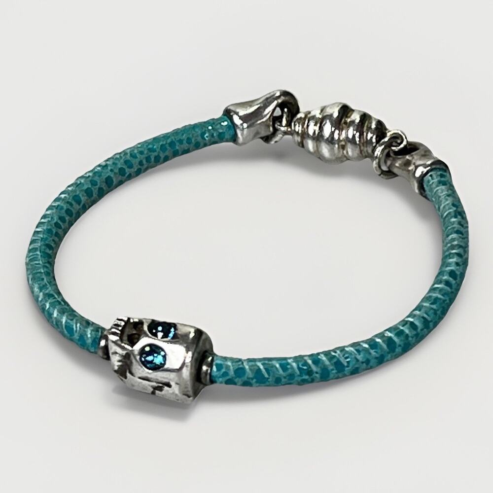 Unique Sterling Silver 925 Skull Bead Blue Braided Bracelet Magnetic Closure 7”